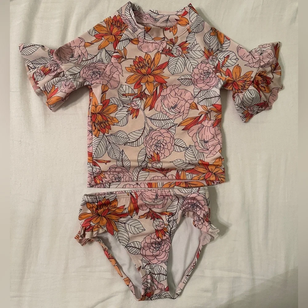 Janie and Jack Pink Floral Rashguard Set